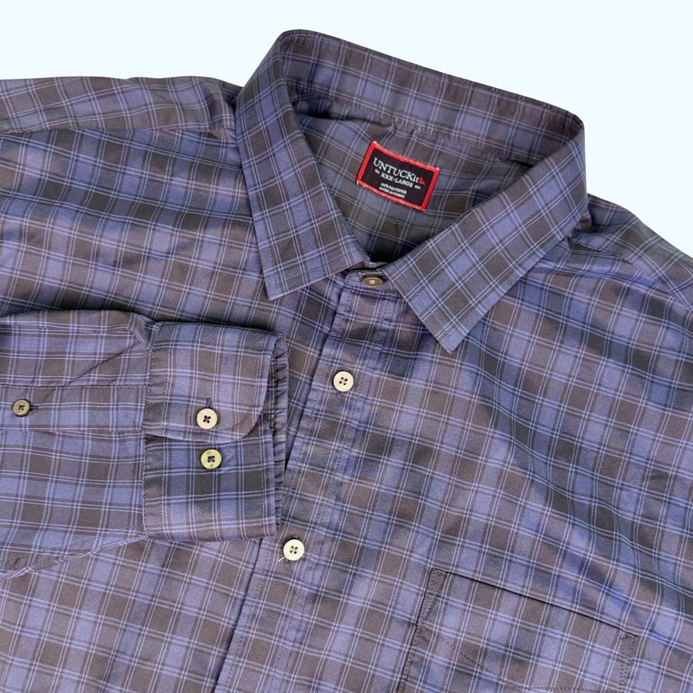 UNTUCKit Mens 3XL Shirt Beresan Blue Plaid Button Down Regular Fit Long Sleeve